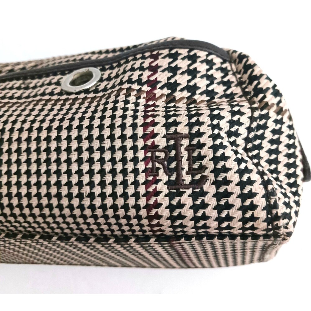 Lauren Ralph Lauren Brown Houndstooth Plaid Toiletry/Cosmetic Travel Bag 12X4X5 - Picture 2 of 12